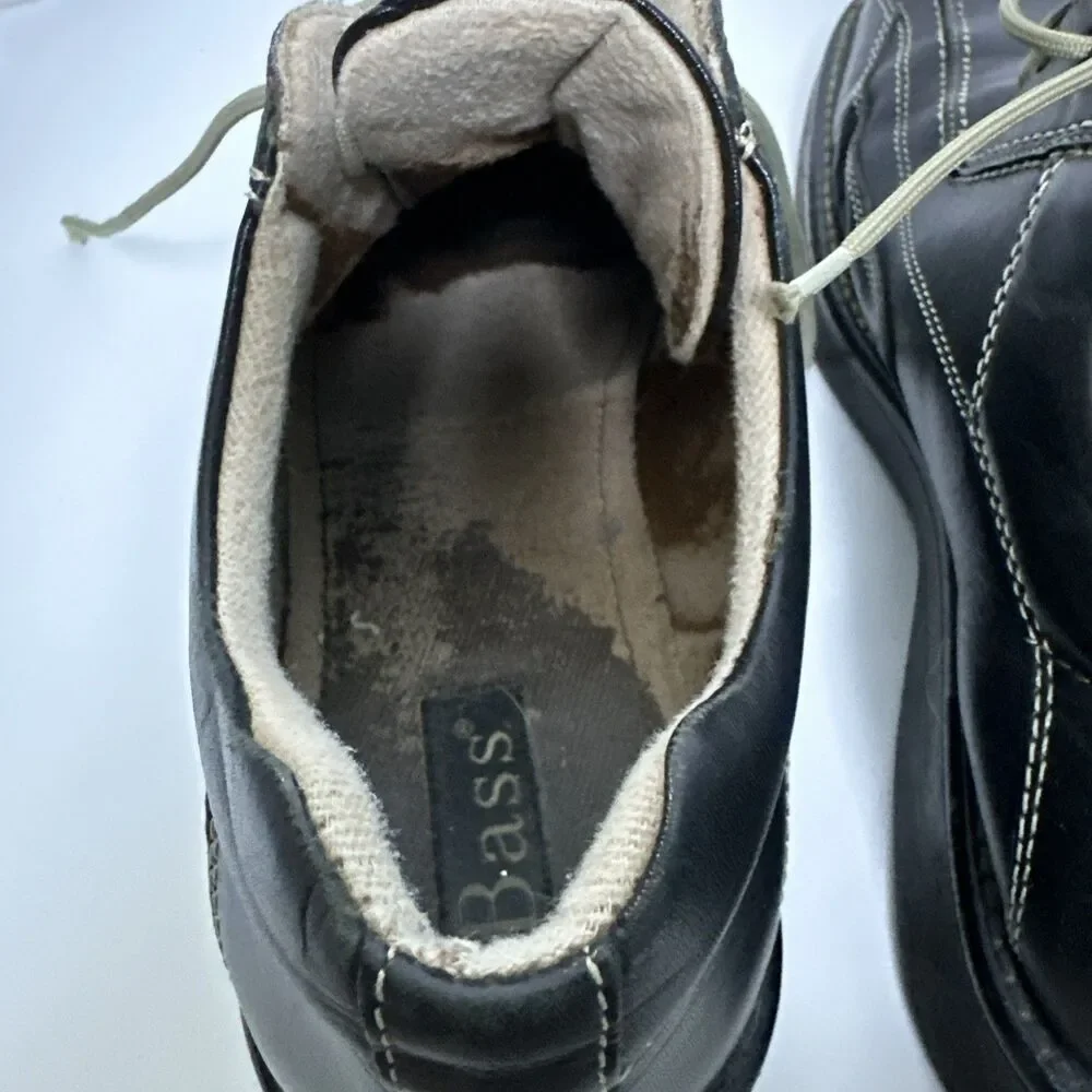 Bass Shoes Mens 11 M Casual Oxford Flats Comfort Black Leather Lace Up Low Top